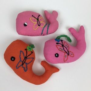 3 handmade embroidered baby whales 🐳 ornaments